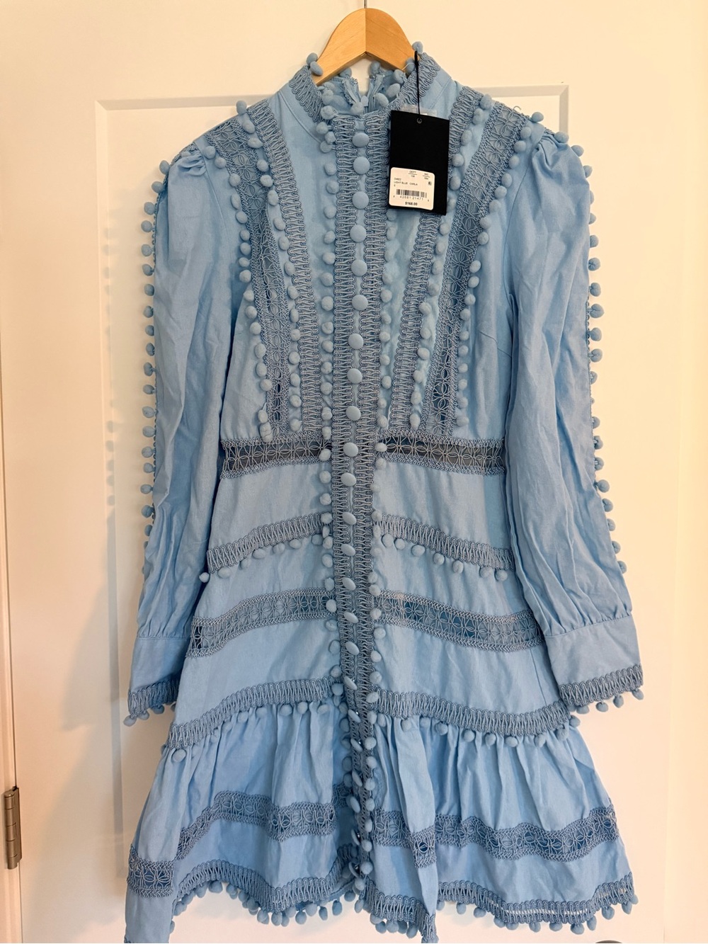 Women’s Pom-Pom Trim Light Blue Dress
